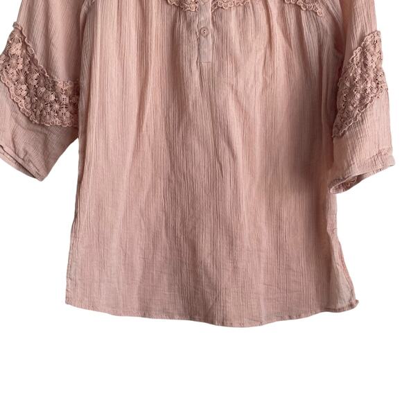 Umgee‎ Women Tunic Top S Peach Flower Crochet Inlet Gauzy Boho Cottage Prairie - Picture 7 of 10